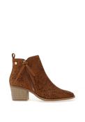 Xti Womens Faux Suede Perforated Heeled Boots, Tan image