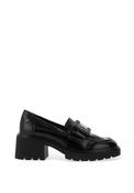 Xti Womens Faux Patent Leather Block High Heeled Loafers, Black image