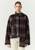 YAS Calino Checked with Scarf Detail Coat, Brown Multi image
