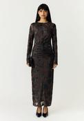 YAS Marena Mesh with Floral Jacquard Detail Maxi Dress, Brown Multi image