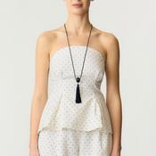 YAS Dotly Linen Blend Bandeau Top, White image