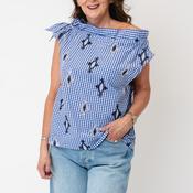 YAS Toma Sleeveless Plaid with Embroidered Detail Top, Blue Multi image