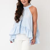 YAS Manillo Hatler Neck Top, Skyway Blue