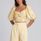 YAS Lemon Short Sleeve Cropped Floral Top, Yellow image