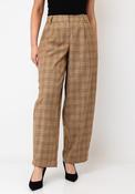 YAS Carin Plaid Barrel-leg Trousers, Beige Multi image
