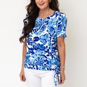 YEW Round Neck Floral Print T-Shirt, Blue image