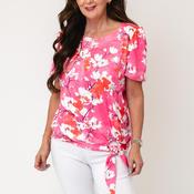 YEW Floral Print with Tie Detail Top, Pink Multi