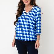 YEW Geometric Print V-neck Top, Blue