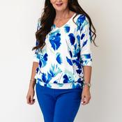 Yew Abstract Print V-Neck Top, Blue &amp; Green image