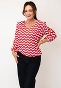 Yew Geometric Print V-Neck Blouse, Red and White image