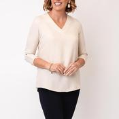 Yew V Neck Cropped Sleeve Top, Beige image