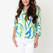 Yew Abstract Print V-Neck Top, Lime Green