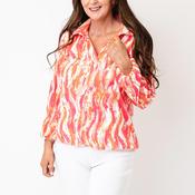 YEW Abstract Print with Collar Blouse, Pink Multi