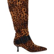 Zanni &amp; Co Leaville Knee High Cheeta Printed Kitten Heeled Boots, Tan image