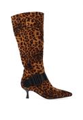 Zanni &amp; Co Leaville Knee High Cheeta Printed Kitten Heeled Boots, Tan image