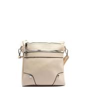 Zen Collection Pebbled Faux Leather Multi Zip Crossbody Bag, Light Beige image