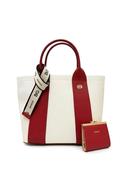 Zen Collection Stripe Medium Satchel Bag, Red &amp; Cream image