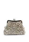 Zen Collection Diamante Encrusted 3D Floral Clutch Bag, Silver image