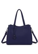 Zen Collection Medium Pebbled Faux Leather Tote Bag, Navy image