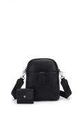 Zen Collection Double Zip Pocket Crossbody Bag &amp; Coin Purse, Black image