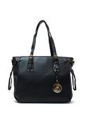 Zen Collection Pebbled Faux Leather Buckle Detail Tote Bag, Black image