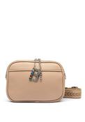 Zen Collection Pebbled Faux Leather Double Zip Crossbody Bag, Beige image