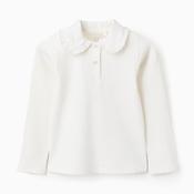 Zippy Girls Ribbed Long Sleeve Polo, Cream image