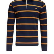 Raging Bull Stripe Rugby Shirt, Navy &amp; Mustard image