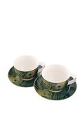 Ansley Peacock Feather Set of 2 Cappuccino Cup &amp; Saucer, Green Multi image