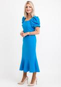 Claudia C Puff Sleeve Fishtail Dress, Azure Blue image