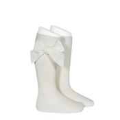Condor Knee Socks with Velvet Bow, Cream