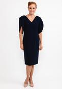 Ella Boo Oversize Tulip Sleeve Pencil Midi Dress UK Size 10, Navy image