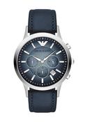 Emporio Armani Men’s Leather Three Dial Watch, Navy