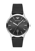 Emporio Armani Ruggero Leather Strap Watch, Black