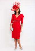 Gabriela Sanchez Diamante Trim Adjustable Bow Midi Dress, Red image