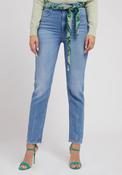 Guess Womens Mom Scarf Belt Denim Jeans, Light Blue image
