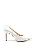 Pomares Leather Shimmer Medium Heel Court Shoes, Silver image