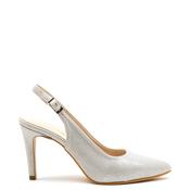Pomares Leather Shimmer Sling Back Court Shoes, Silver image