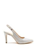 Pomares Leather Shimmer Sling Back Court Shoes, Silver image