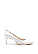 Pomares Leather Shimmer Low Heel Court Shoes, Silver image