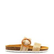 Rieker Womens Woven Buckle Slip on Mules, Beige