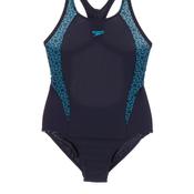 Speedo Girls Boomstar Splice Flyback Swimsuit, Navy and Blue image