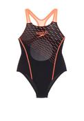 Speedo Girls Medley Logo Swimsuit, Black and Orange image
