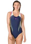 Speedo Fit Laneback Swimsuit, Navy &amp; Lime image