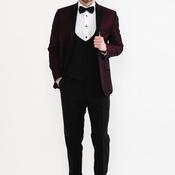 Torre Three Piece Rental Tuxedo, Wine &amp; Black