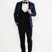 Torre Houndstooth Three Piece Rental Tuxedo, Dark Blue &amp; Black image