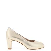 Zany Metallic Leather Peep Toe Heeled Shoes, Gold image