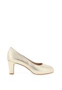 Zany Metallic Leather Peep Toe Heeled Shoes, Gold image