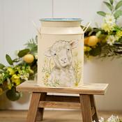 Sheep Floral Metal Milk Can Decorative Use Only