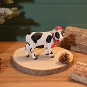 Christmas Farm Resin Cow Ornament with Santa Hat, Wreath &amp; Scarf image